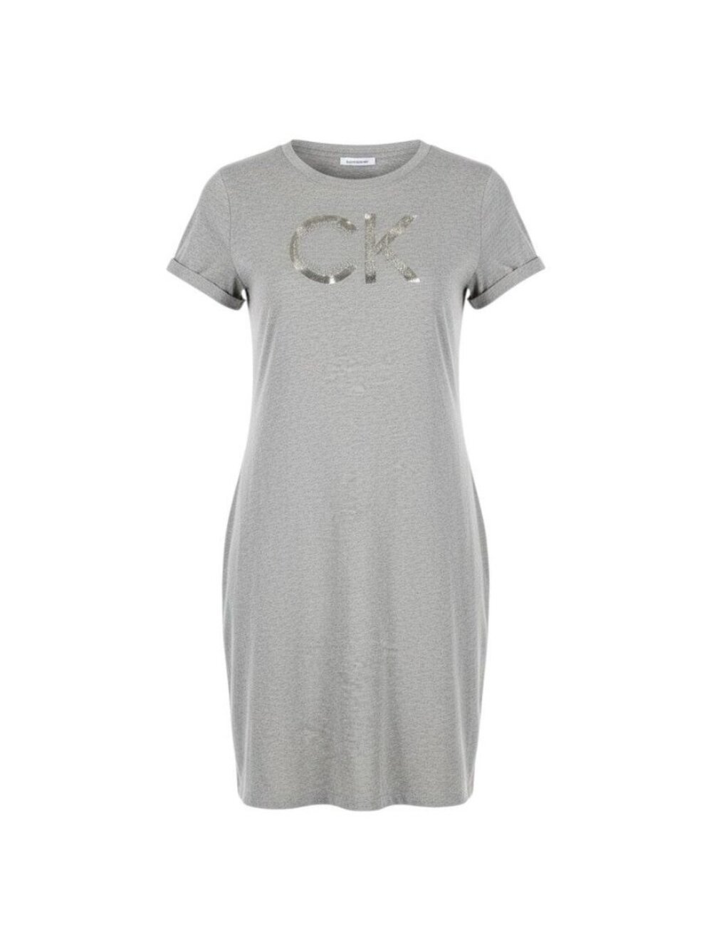 Calvin Klein Womens Grey Logo T-Shirt Dress Sequins L